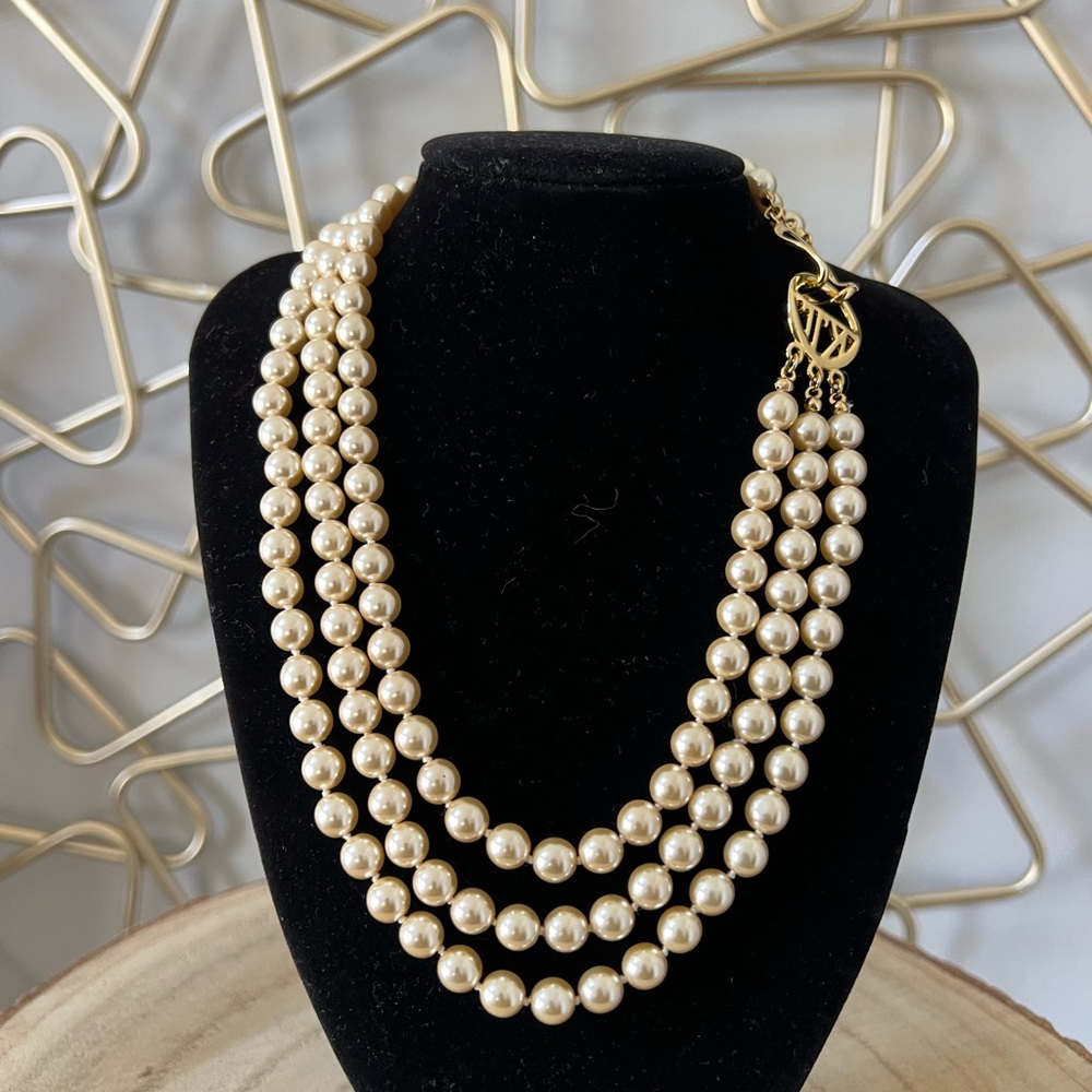 Vintage 1980's KJL Kenneth J Lane Triple Strand Pearls